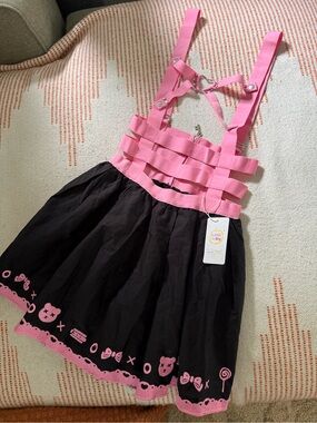 Little for Big Black Pink Graphic Suspender Skirt Zip Front Size XS